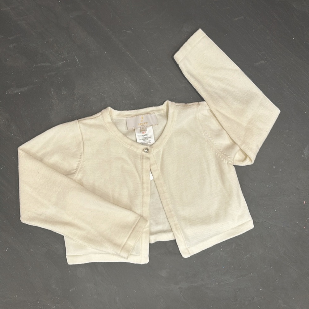 Jacadi Dainty White Cropped Sweater w/ Pearl Button Detail 4Y